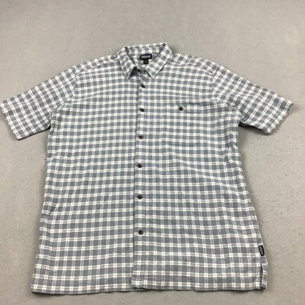 Patagonia Shirt Men 2XL Blue Plaid Short Sleeve Organic Hiking Outdoor XXL